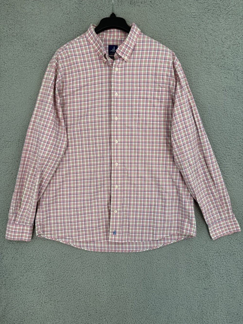 johnnie-O Men’s XL long sleeve button down shirt Pink and White Plaid Stretch